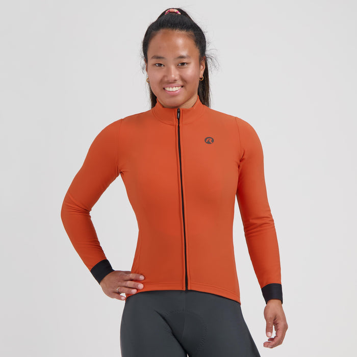 Rogelli Signature fietsshirt dames oranje lange mouw gedragen voorkant.