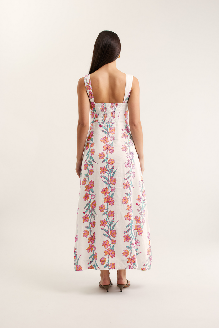 Simmie Linen Dress In Pink Vine Print