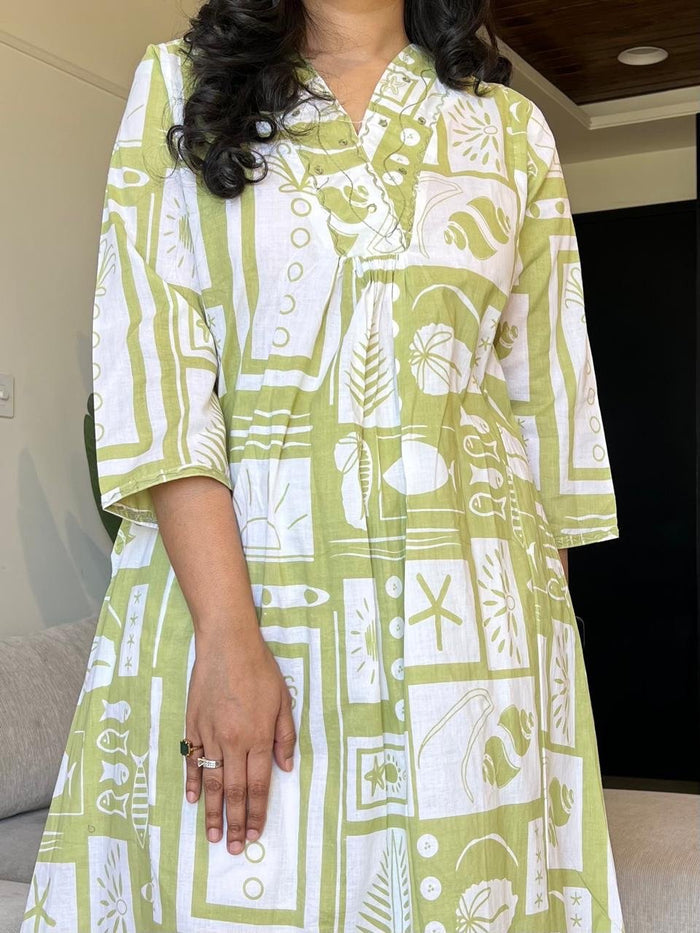 Sirsa Cotton Coord Set- Light Green Mix