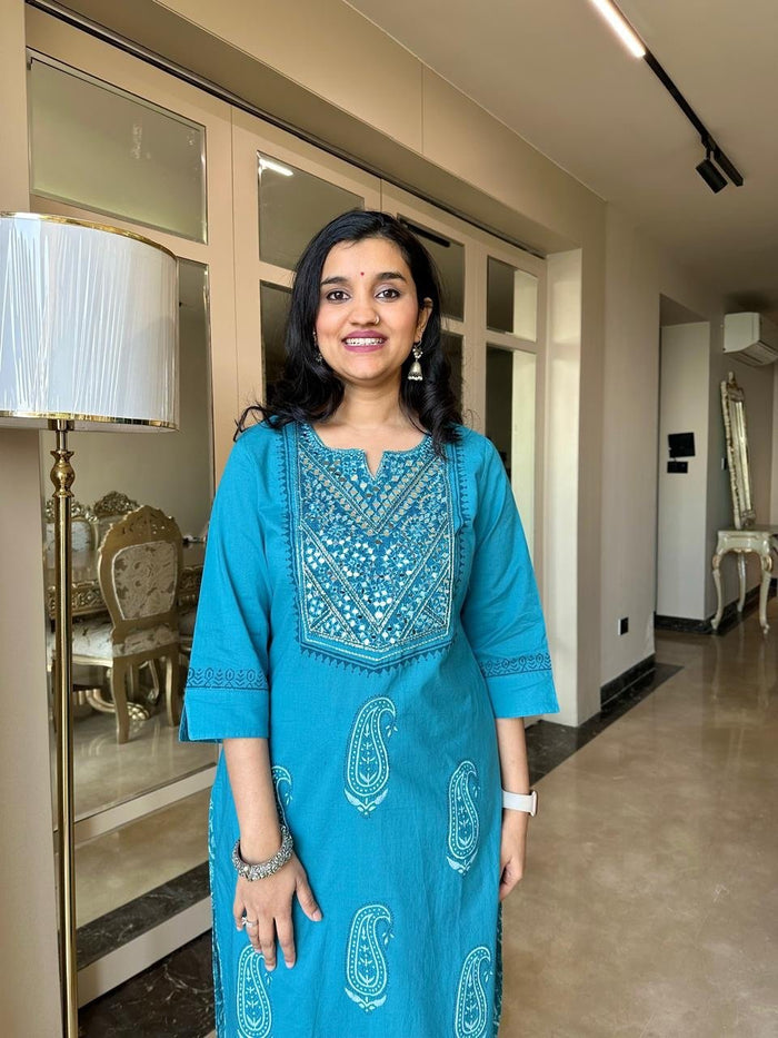 Sitara Handwork Boota Cotton Suit- Blue