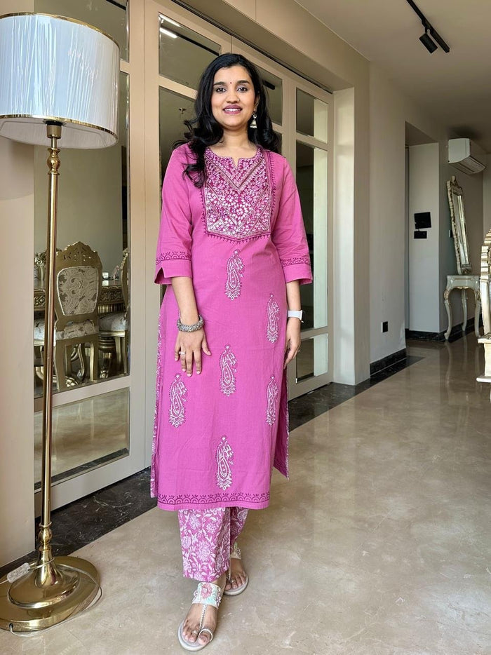Sitara Handwork Boota Cotton Suit- Pink