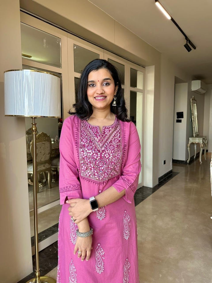 Sitara Handwork Boota Cotton Suit- Pink