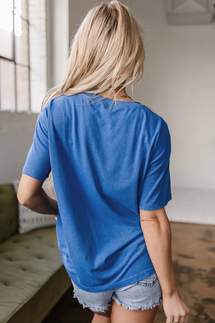 Sky Blue Vintage MOTHERHOOD Letter Graphic T Shirt - Graphic/Graphic Tees