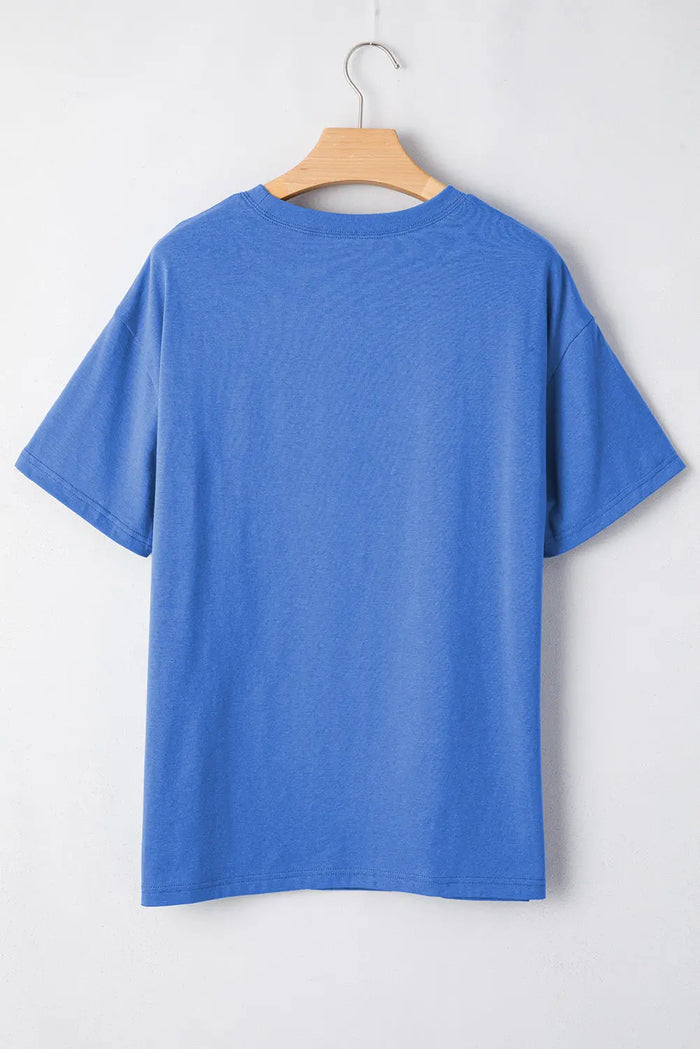 Sky Blue Vintage MOTHERHOOD Letter Graphic T Shirt - Graphic/Graphic Tees