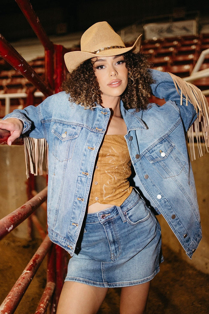 Sleepy Cowboy Fringed Denim Jacket - FINAL SALE
