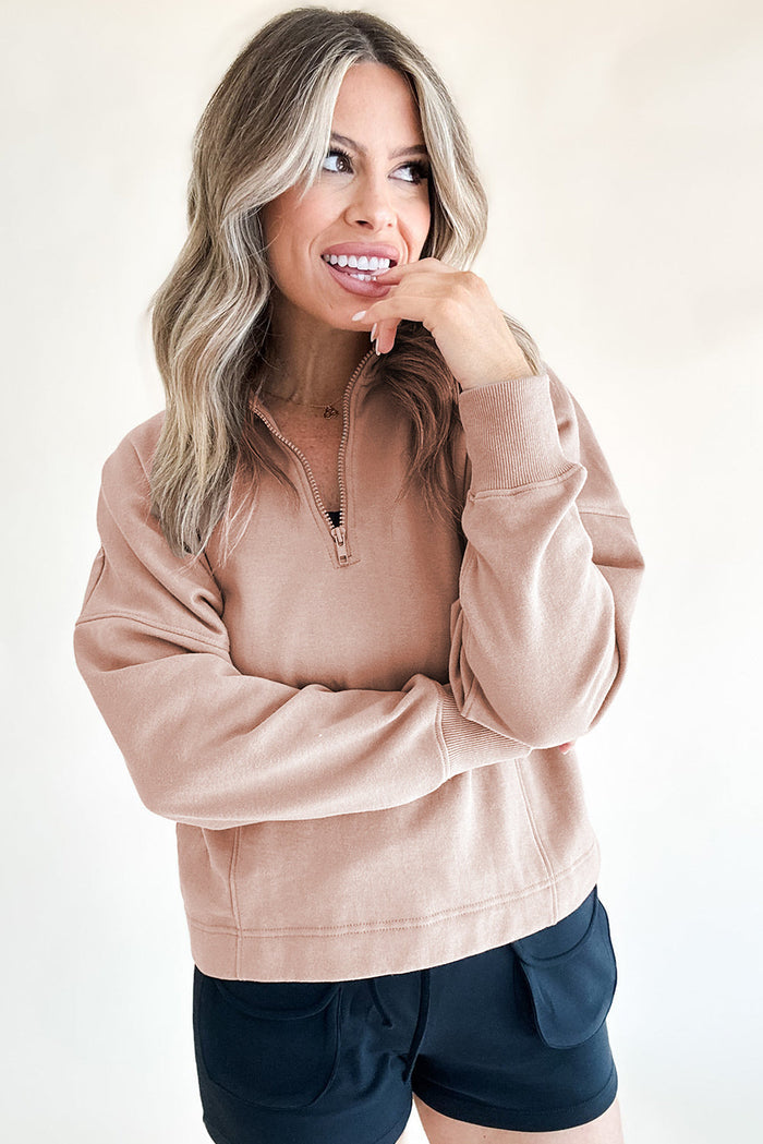 Smoke Grey Zipped Neck Pullover Drop Shoulder Sweatshirt - Tops/Sweatshirts & Hoodies
