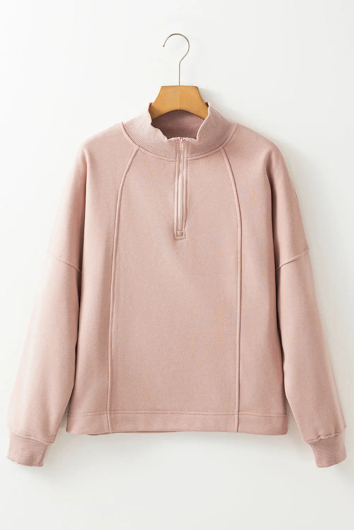 Smoke Grey Zipped Neck Pullover Drop Shoulder Sweatshirt - Tops/Sweatshirts & Hoodies