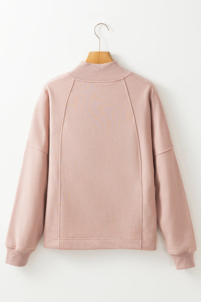 Smoke Grey Zipped Neck Pullover Drop Shoulder Sweatshirt - Tops/Sweatshirts & Hoodies