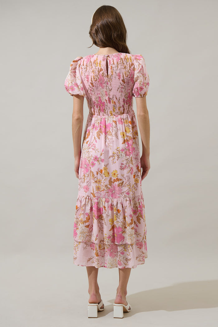 Solanda Floral Aruba Smocked Midi Dress