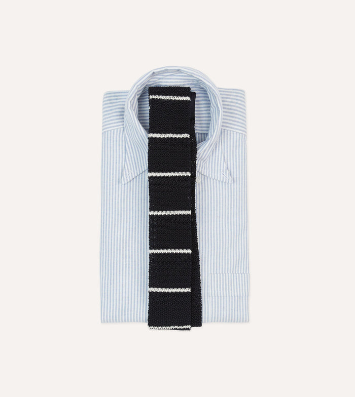 St. JOHN by Drake's Navy Butcher's Stripe Knitted Silk Tie