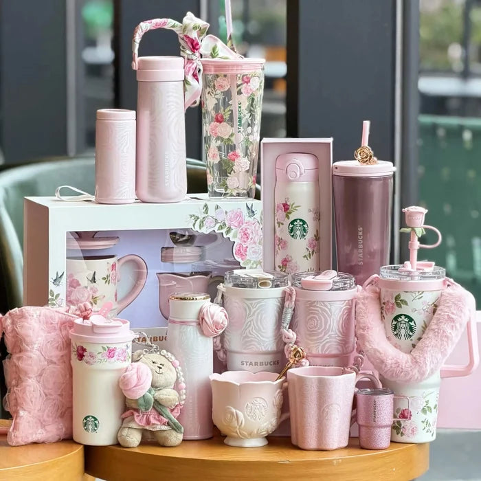 Starbucks 2026 Wanhua Rose Glitter Cat's Eye 316L Stainless Steel Cup Double Drinking Spout Silent Pad Straw Cup.