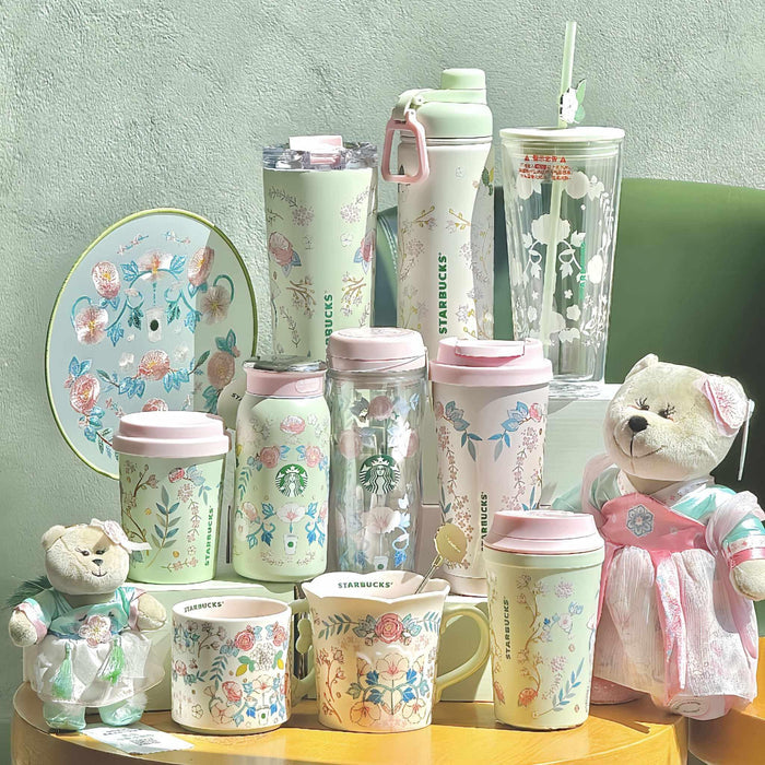 Starbucks cup 2025 spring flower fresh and romantic high-value ceramic mug stainless steel straw tumbler.