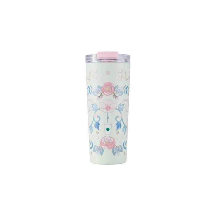 Starbucks cup 2025 spring flower fresh and romantic high-value ceramic mug stainless steel straw tumbler.