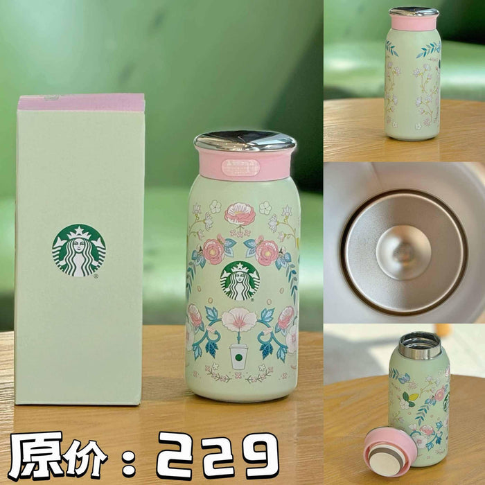 Starbucks cup 2025 spring flower fresh and romantic high-value ceramic mug stainless steel straw tumbler.