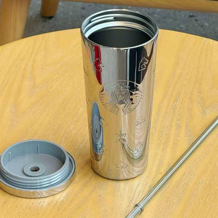 Starbucks cup 2026 Junyue Xingcheng New Year light luxury gift for the Year of the Horse large-capacity stainless steel straw cup gift box.