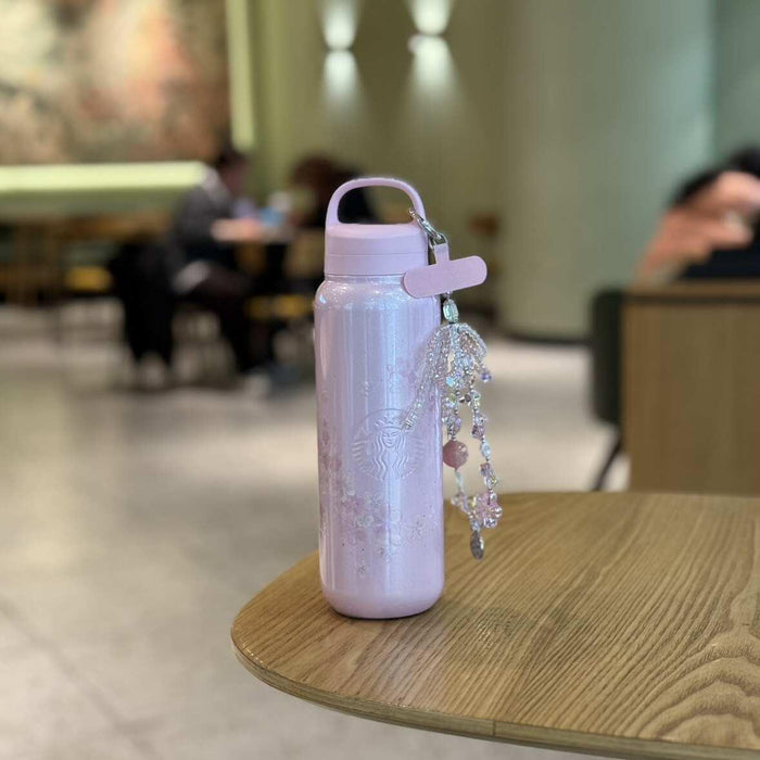Starbucks cup 2026 spring new product Twilight cherry blossom series high-value glass straw stainless steel thermos cup.
