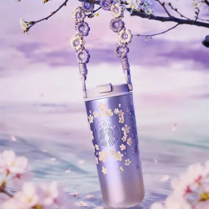 Starbucks Cup 2026 Twilight Cherry Blossom Graceful Gradual Purple Cherry Blossom Large-capacity Car Portable Double Drinking Spout Accompanying Water Cup.