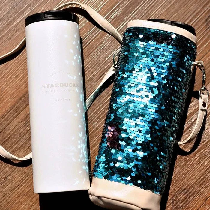 Sequined fish scale stainless steel vacuum flask with cup sleeve 473ml