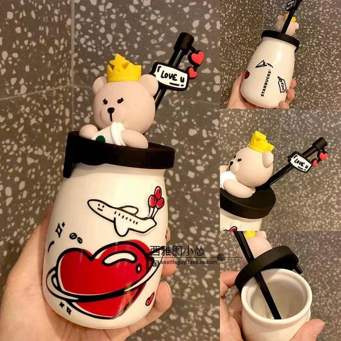 21 Valentine's Day-Milk Jar Ceramic Straw Cup 320ml