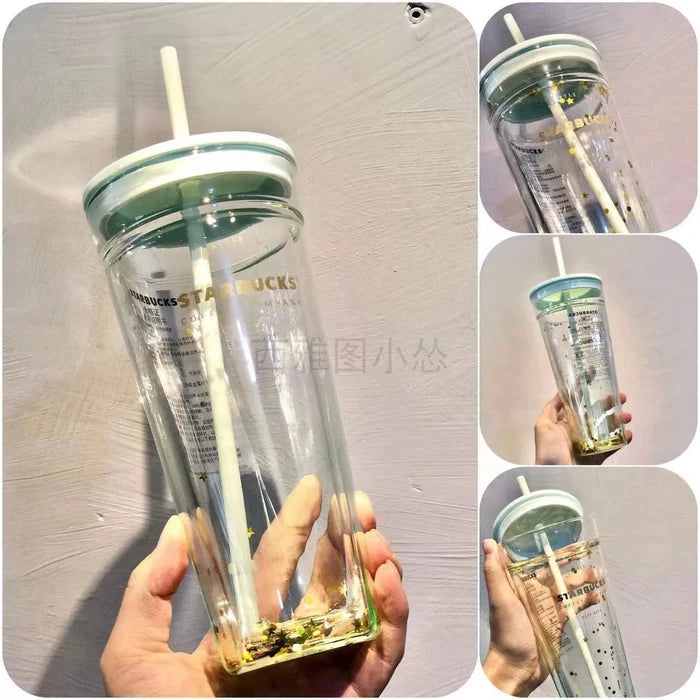 591ml mint green faceted double glass sippy cup