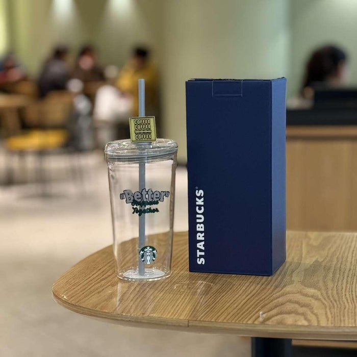 585ml fun icon glass gray blue and white straw with straw decoration