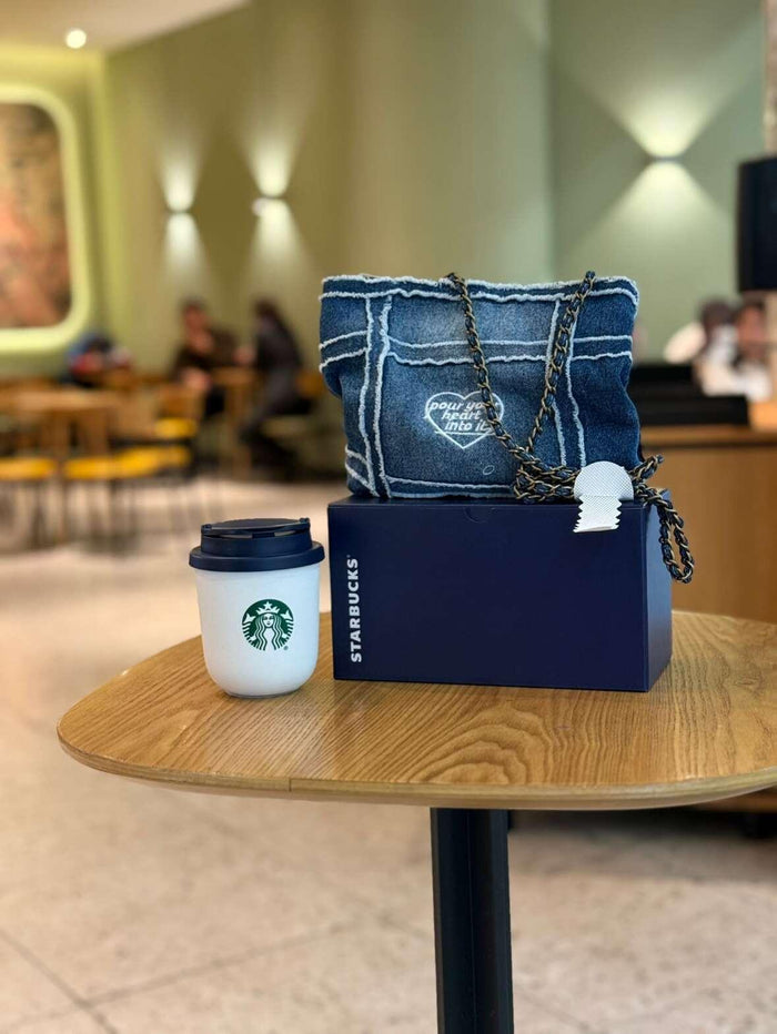 280ml mini stainless steel tumbler with denim diagonal