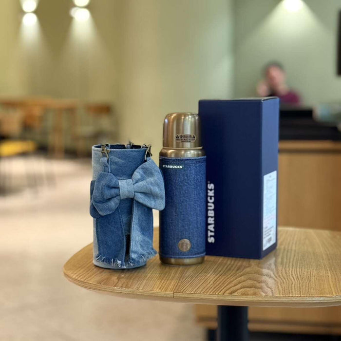 460ml vintage thermos mug with denim cup sleeve