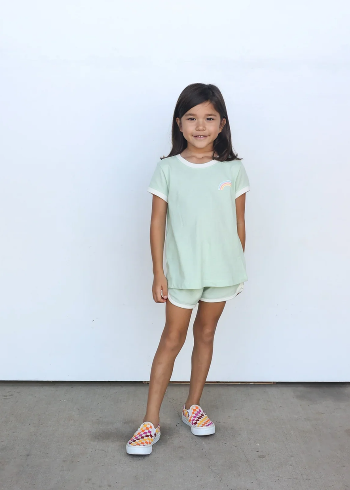 Stay Positive Boxy Ringer Tee - Honeydew