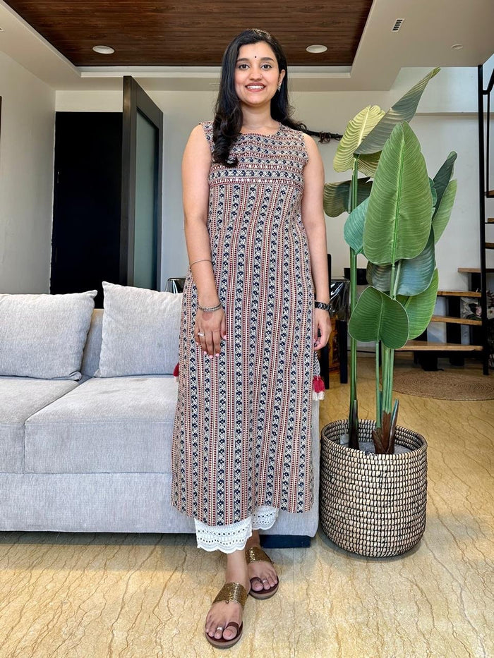 Stripe Sleeveless Kurta- Earthy