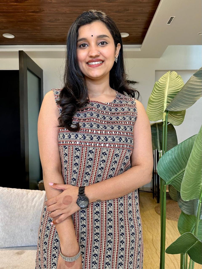 Stripe Sleeveless Kurta- Earthy