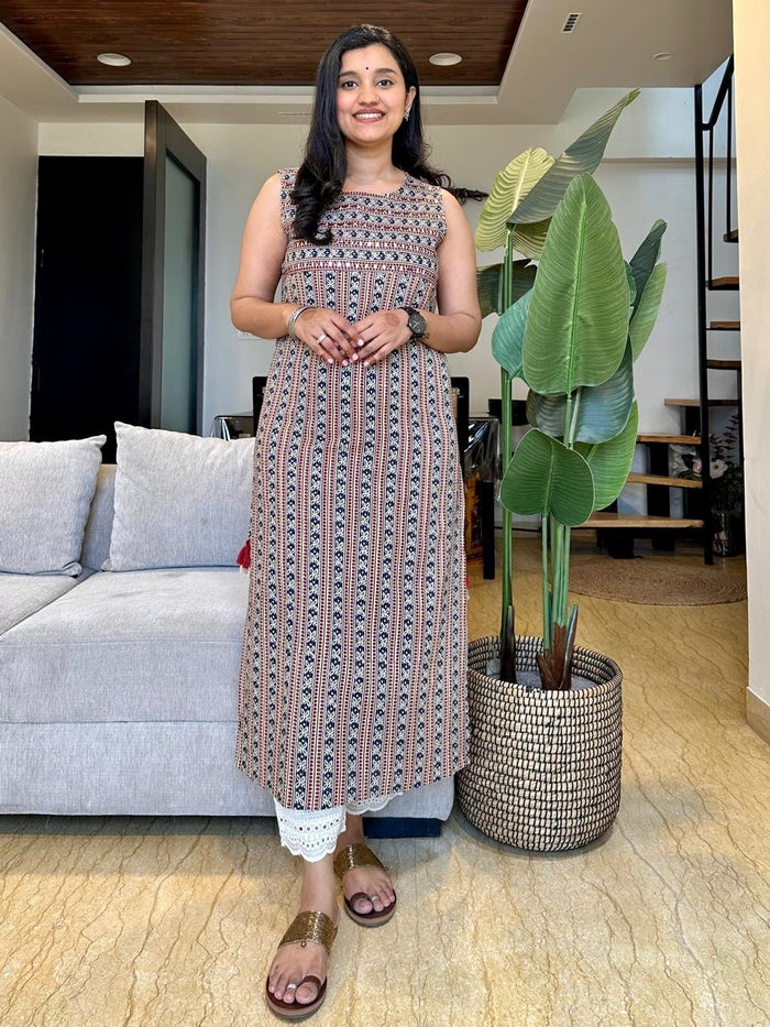 Stripe Sleeveless Kurta- Earthy