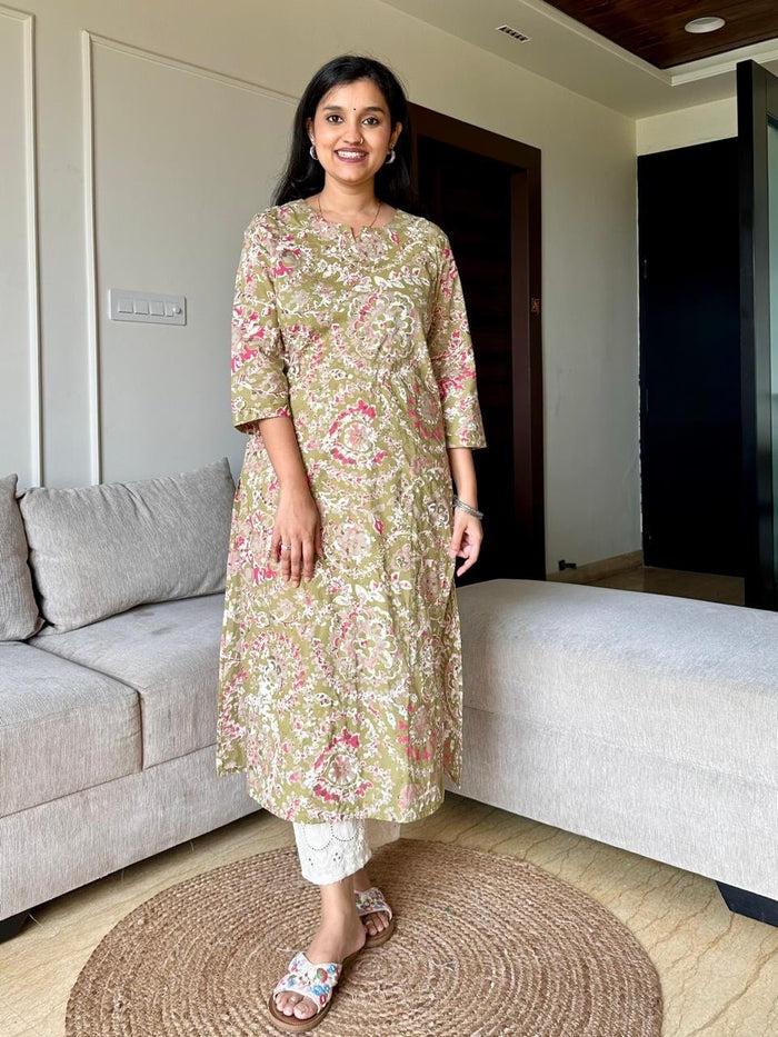 Subtle Bling Cotton Kurta- Green