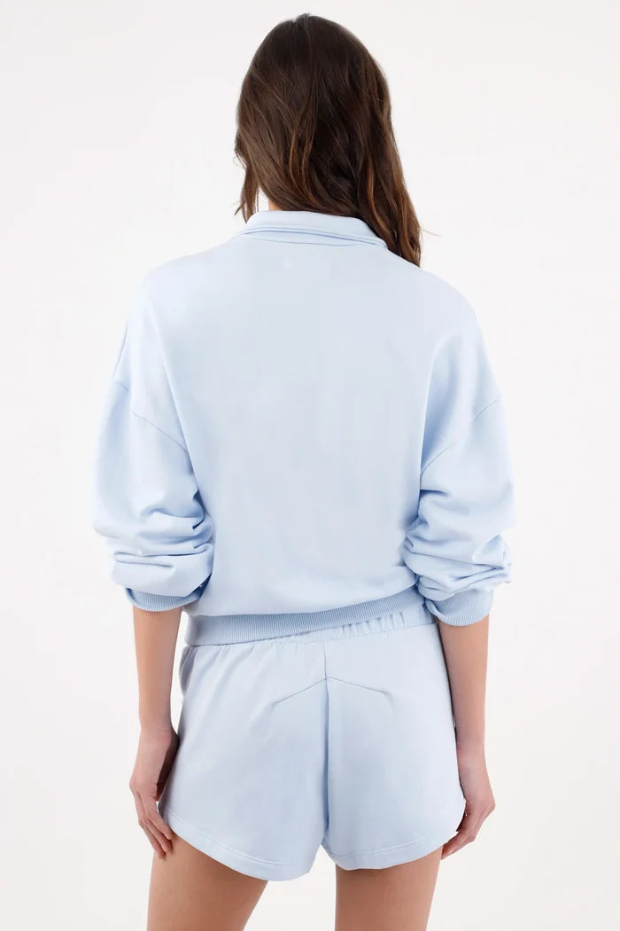 Sweatshirt for women in sky blue, relaxed fit with half zipper