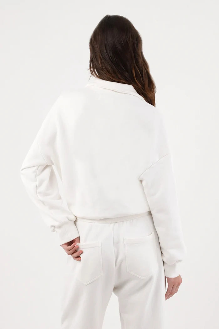 Sweatshirt for women in white cotton relaxed fit with half zipper