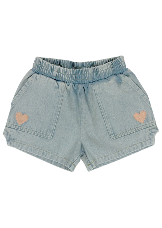 Sweet Heart Denim Dad Shorts - Stonewash