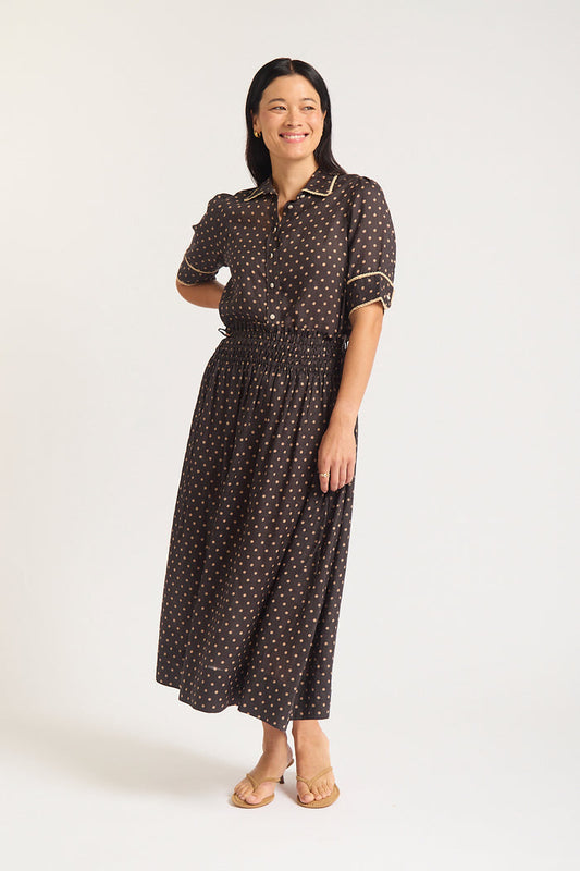 Sylvie Ramie Skirt In Choc/Beige Spot