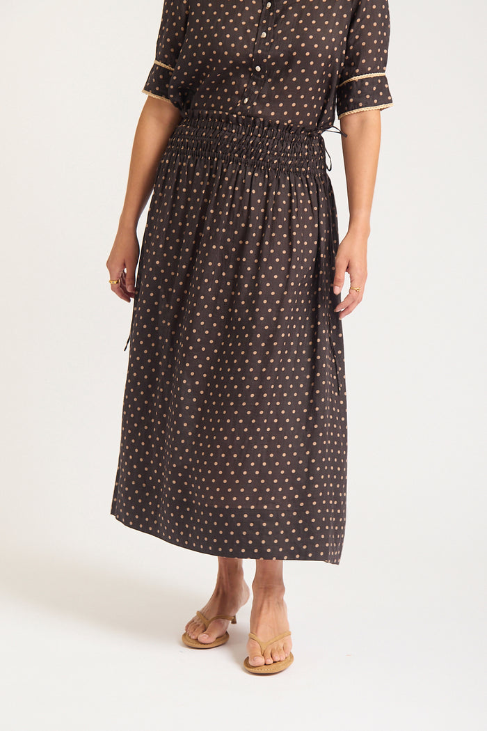 Sylvie Ramie Skirt In Choc/Beige Spot