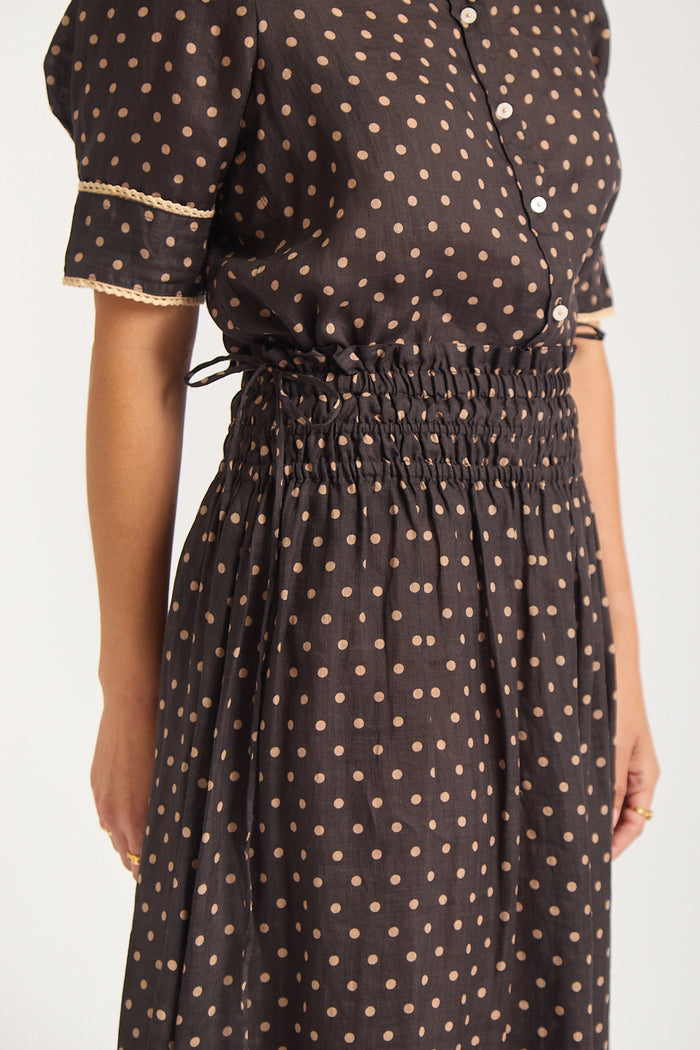 Sylvie Ramie Skirt In Choc/Beige Spot