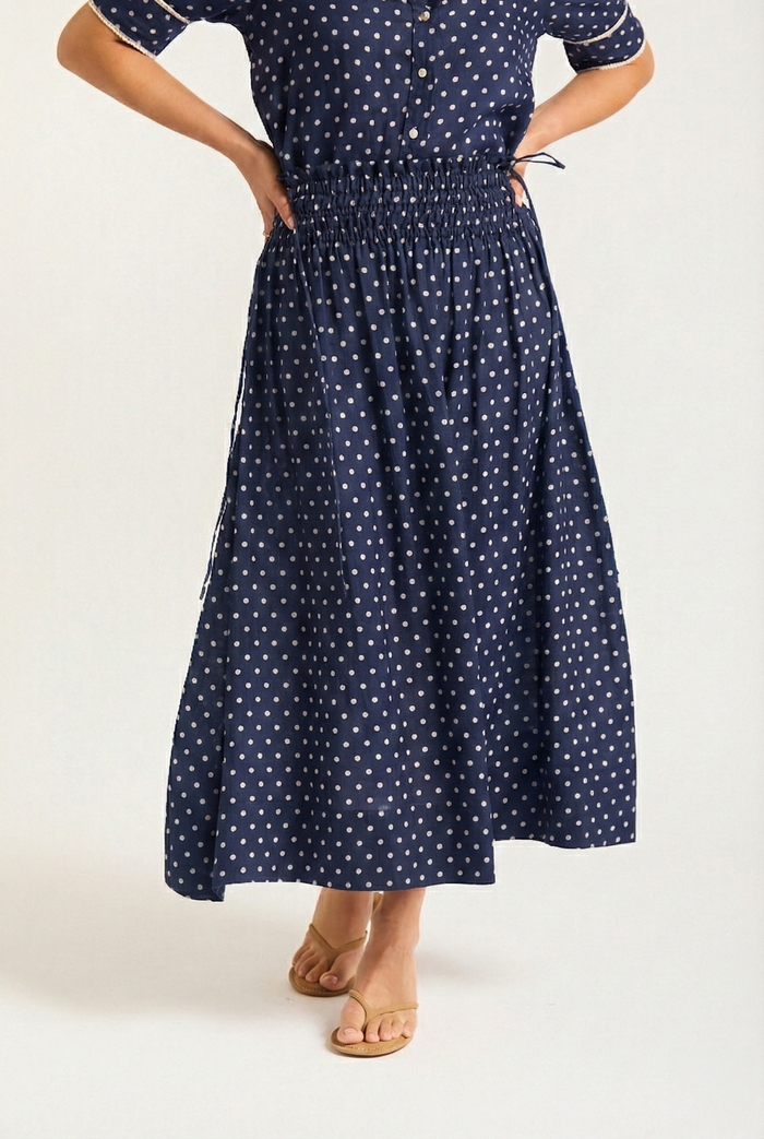 Sylvie Ramie  Skirt In Navy/Ivory Spot