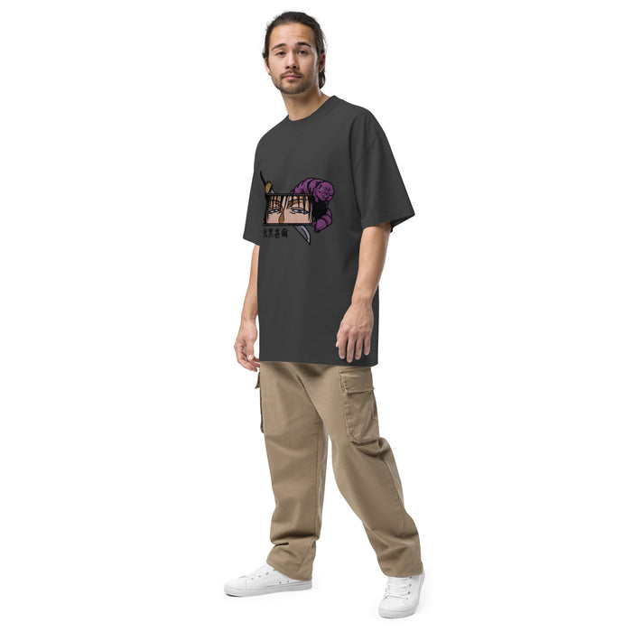 T-shirt oversize délavé manga noir délavé profil - scène rétroviseur manga