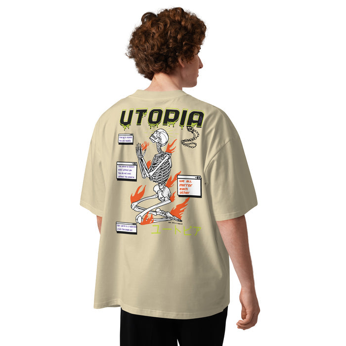 T-shirt oversize Utopia pierre dos - squelette en flammes