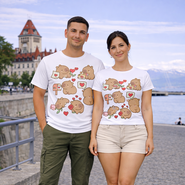 T-shirts couple Capybara I Love You – kawaii Saint-Valentin