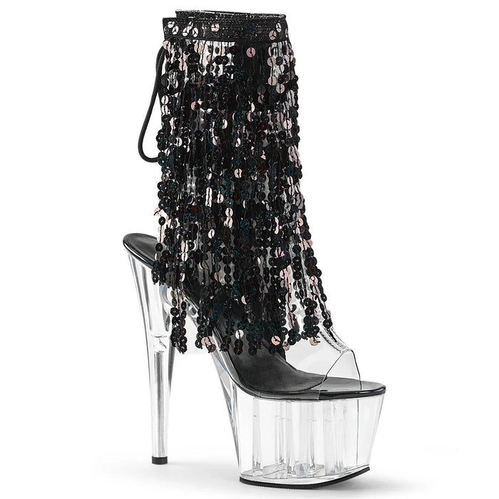 Tacones Pleaser ADORE-1017SQF Transparente Negro Holo