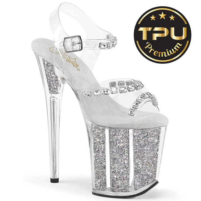 Tacones Pleaser FLAMINGO-808PREM-STN Transparente Plata Purpurina