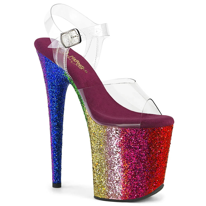 Tacones Pleaser FLAMINGO-808RBG Transparente Rainbow Purpurina