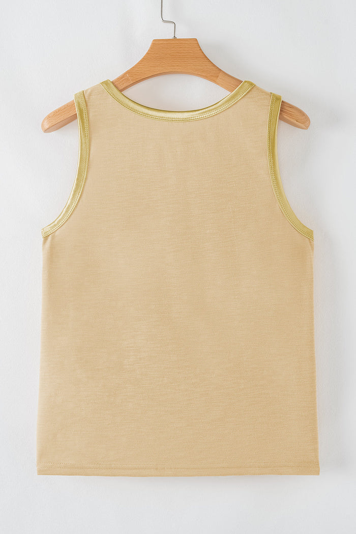 Tan Metallic Sheen Edge Scoop Neck Tank Top - Tops/Tank Tops