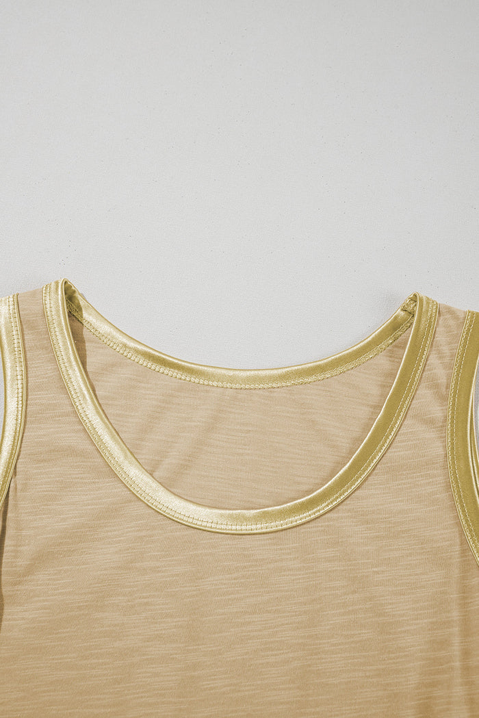 Tan Metallic Sheen Edge Scoop Neck Tank Top - Tops/Tank Tops