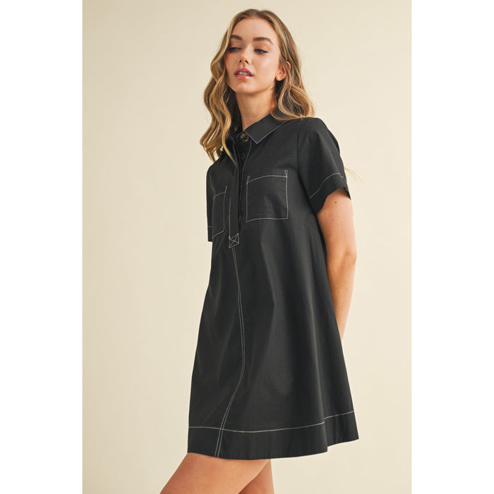 TCEC - Button Down, Bold Contrast Stitching, Shirt Dress 5723 - Black.