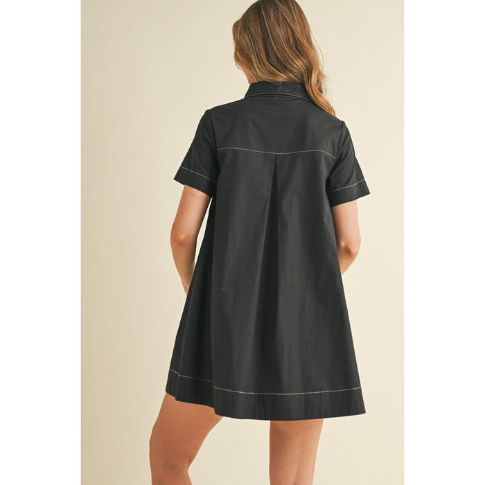 TCEC - Button Down, Bold Contrast Stitching, Shirt Dress 5723 - Black.