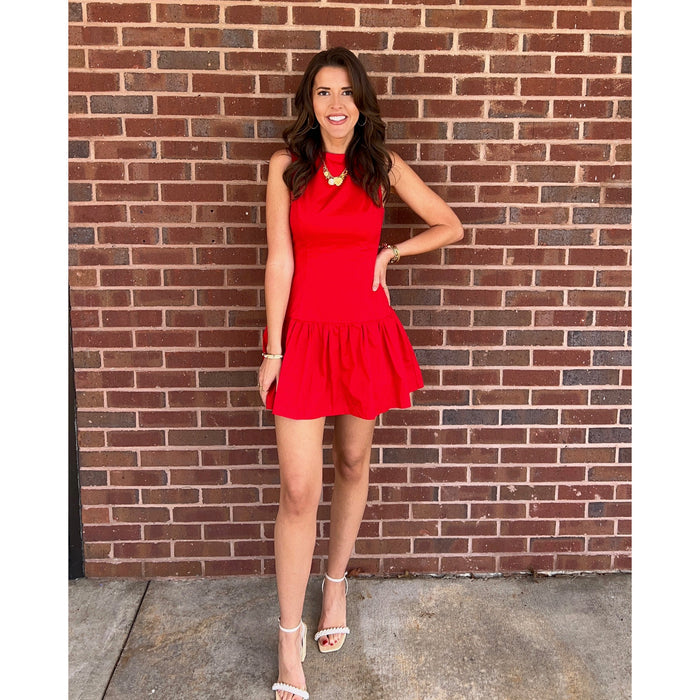 TCEC - Fit and Flare, Dropped Waist, Sleeveless Dress 5536 - Red